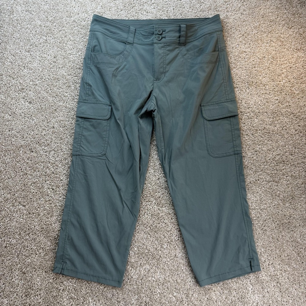 Eddie Bauer Capri Pants Womens 6 Green Cargo Nylon Stretch Hiking Outdoor Travel